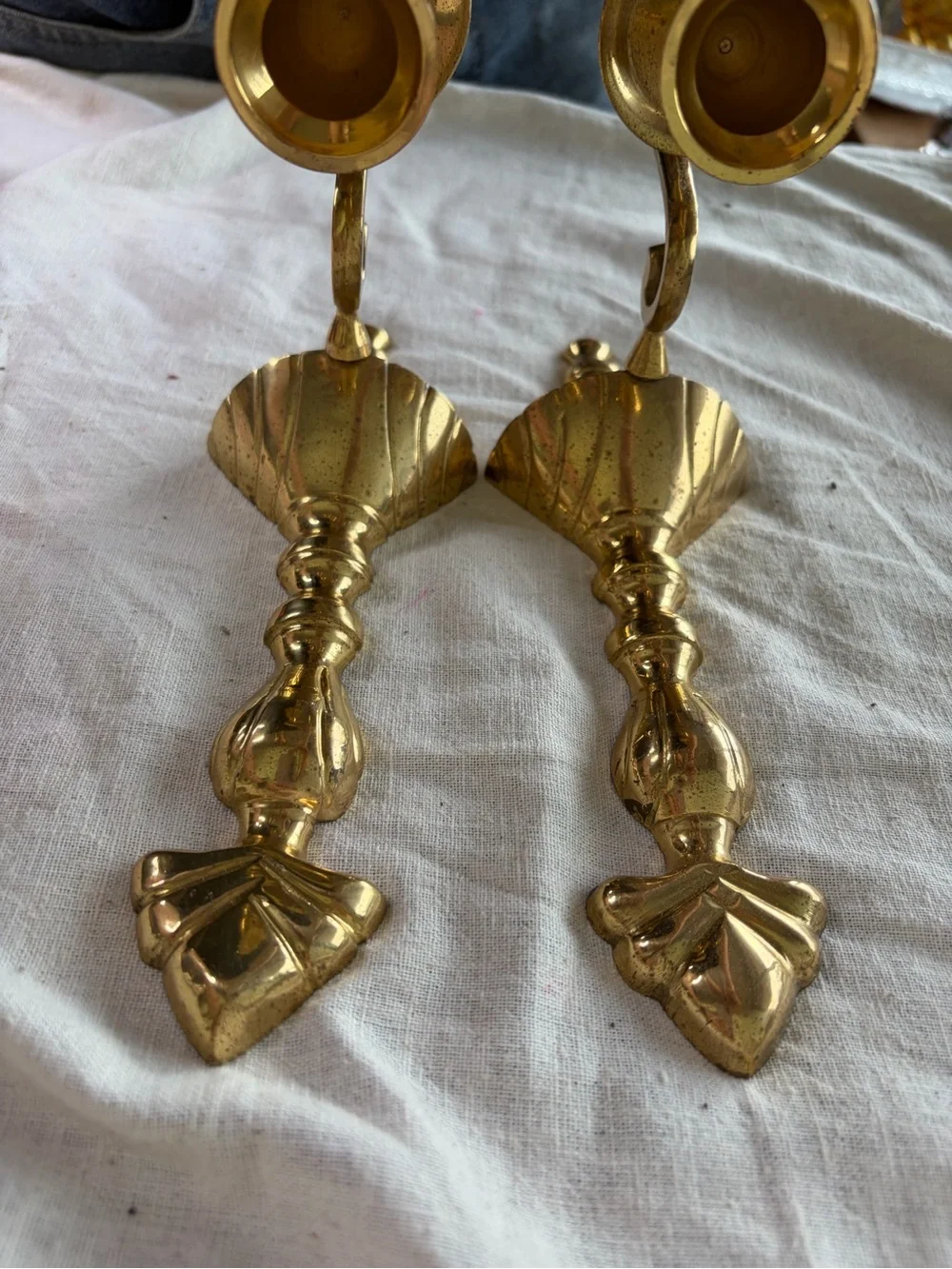 Polished Brass Wall Candle Sconces - Pair